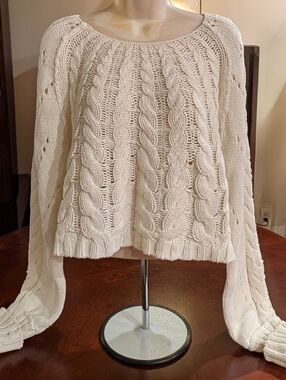 EUC Free People Sandre Pullover Cable Knit Crop Top Sweater In Ivory, Size XS